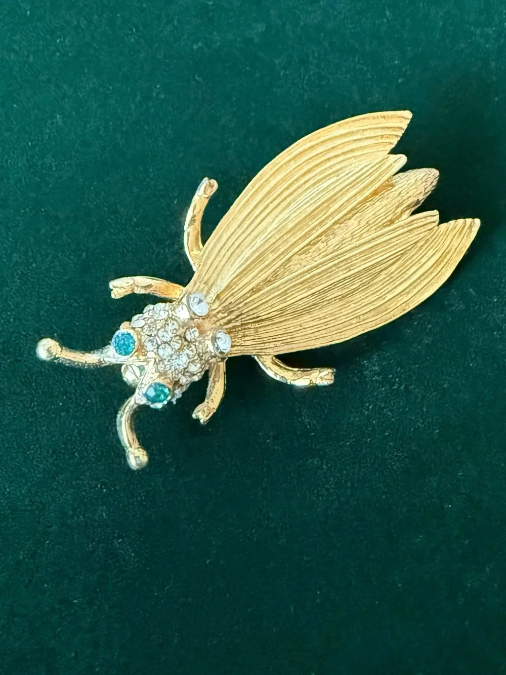 Vintage Signed Hattie Carnegie Cicada Locust Bug Brooch Gold Tone Insect Pin